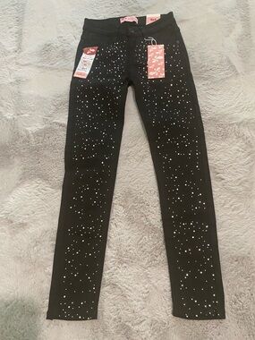 Red Bottoms/ Black Skinny Jeans with Silver Stud Detail